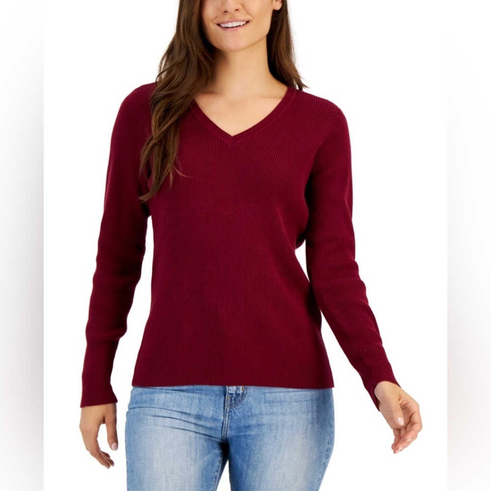 NWT KAREN SCOTT Ribbed V-Neck Sweater